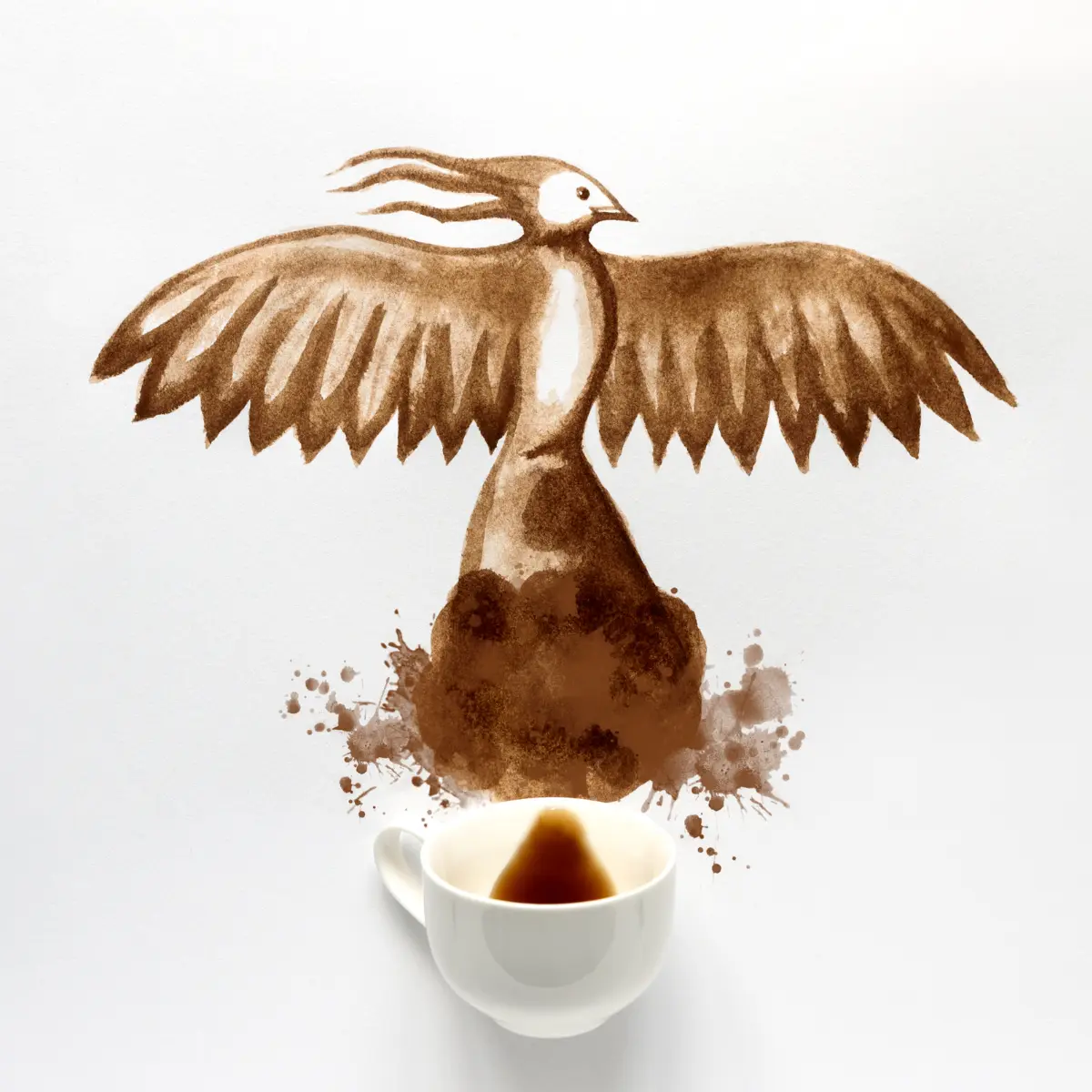 Phoenix drawing made with coffee 
