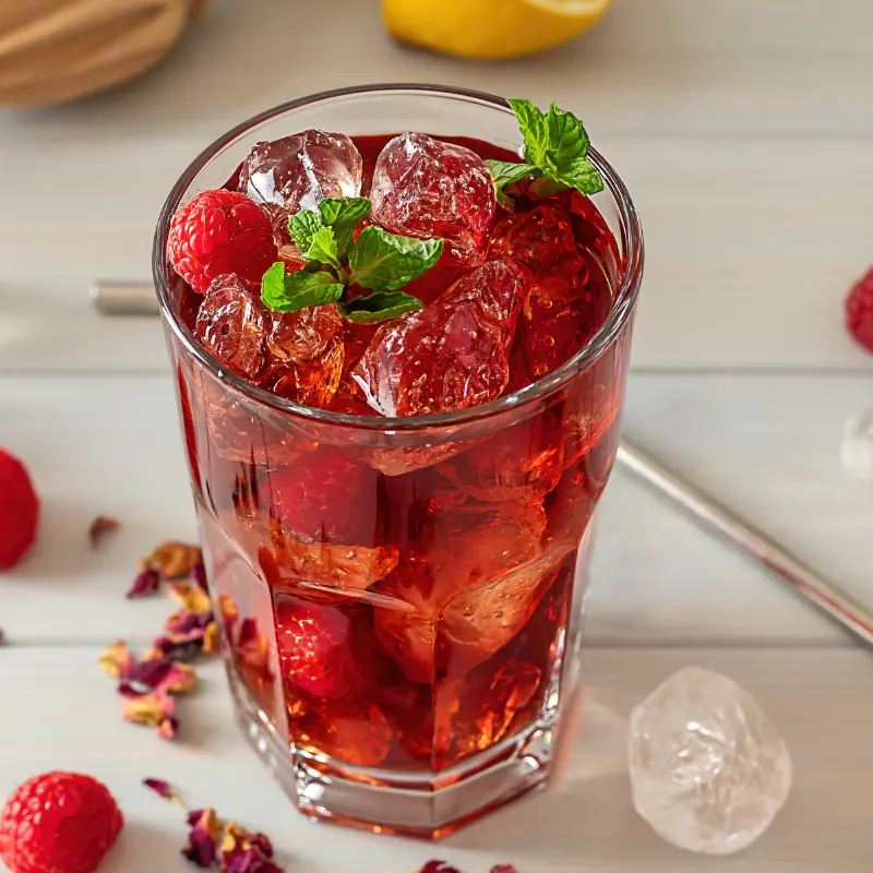 Raspberry Cold Brew in a glass 