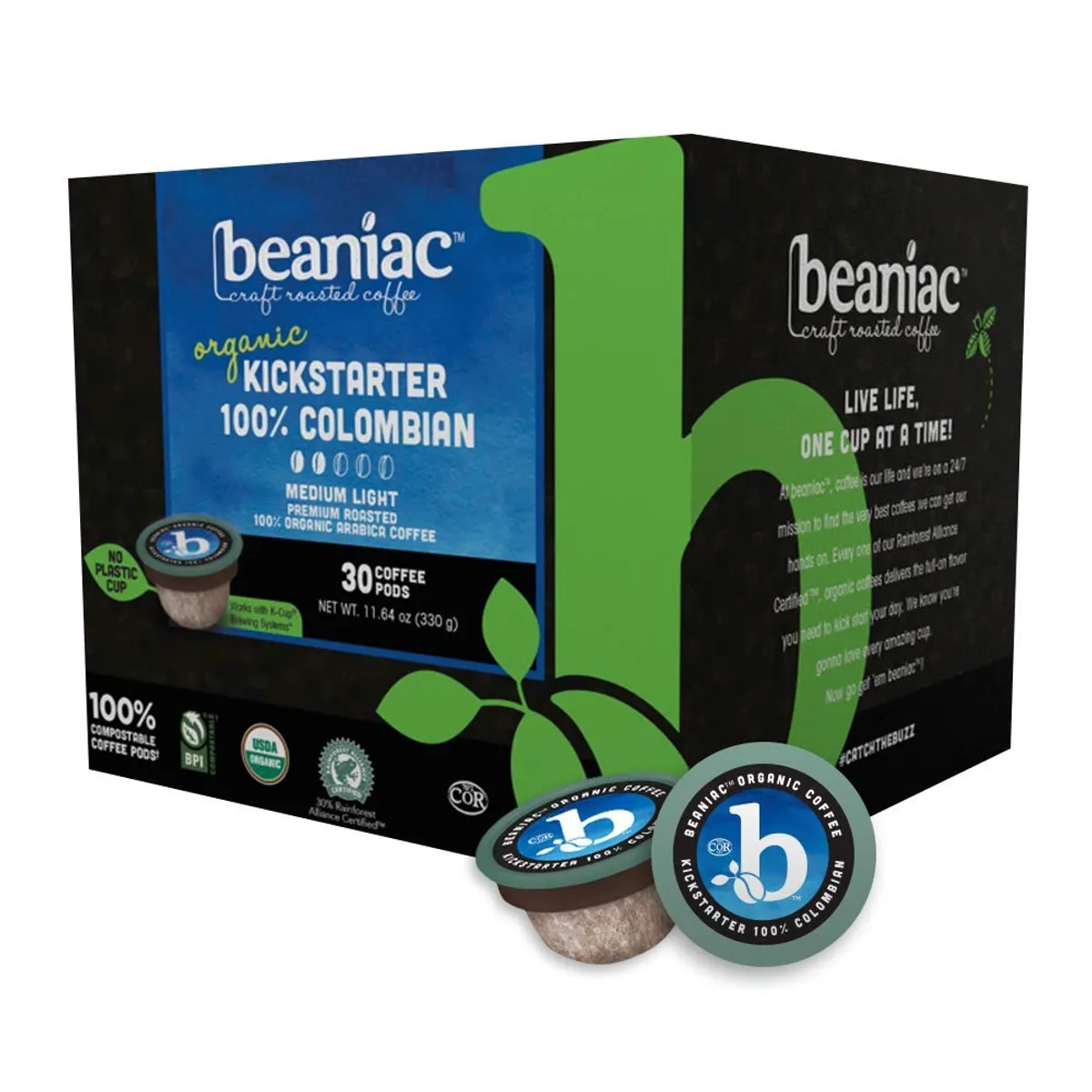 beaniac Organic Kickstarter Colombian Coffee Pods