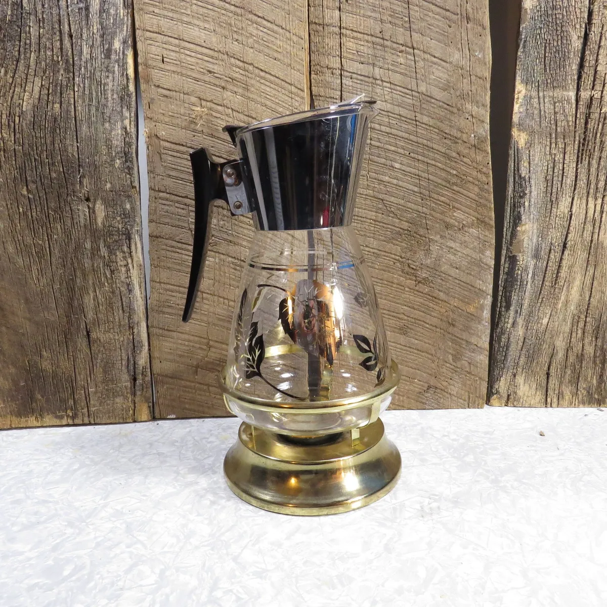 Colony Silver Leaf Design Glass Coffee Pot
