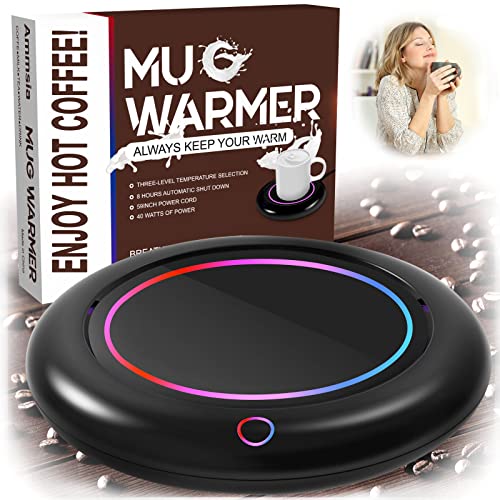 Coffee Mug Warmer, Fast Heating & Novel Colorful Ring Light Coffee Warmer for Desk Auto Shut Off, 3 Temp Settings Candle Warmer, Coffee Cup Warmer for Heating Coffee, Beverage, Milk, Tea and Chocolate