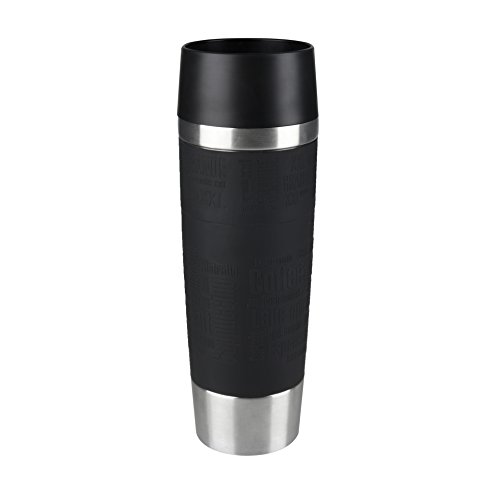 Tefal K3081214 Travel Mug Grande, Reusable Drink Bottle To Go, Quick Press Closure, Black Silicone Bottle Sleeve, 500 ml